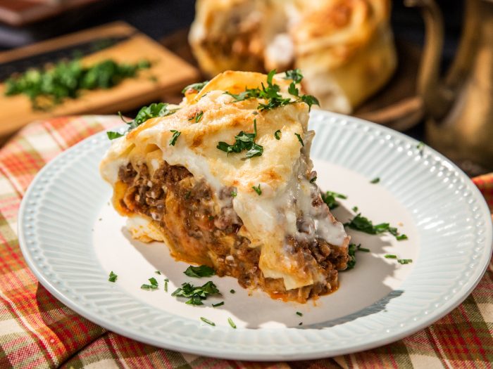 Lasagna and Beef Cake with Bechamel Sauce