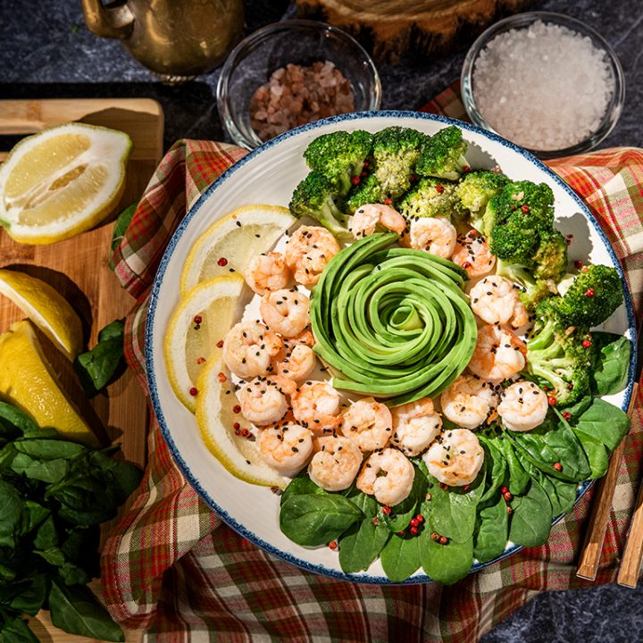 Shrimp and Broccoli Warm Salad with Avocado