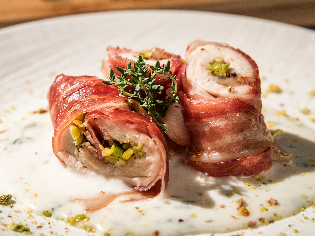Bacon Chicken Roll Ups with Cheese Sauce