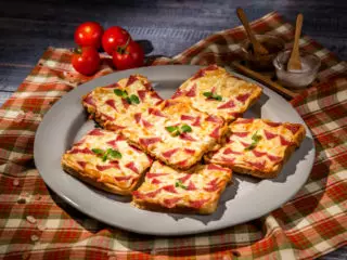 Pizza Toast with Salami and Mozzarella