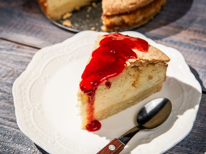 Cottage Cheese Cake with Strawberry Jam