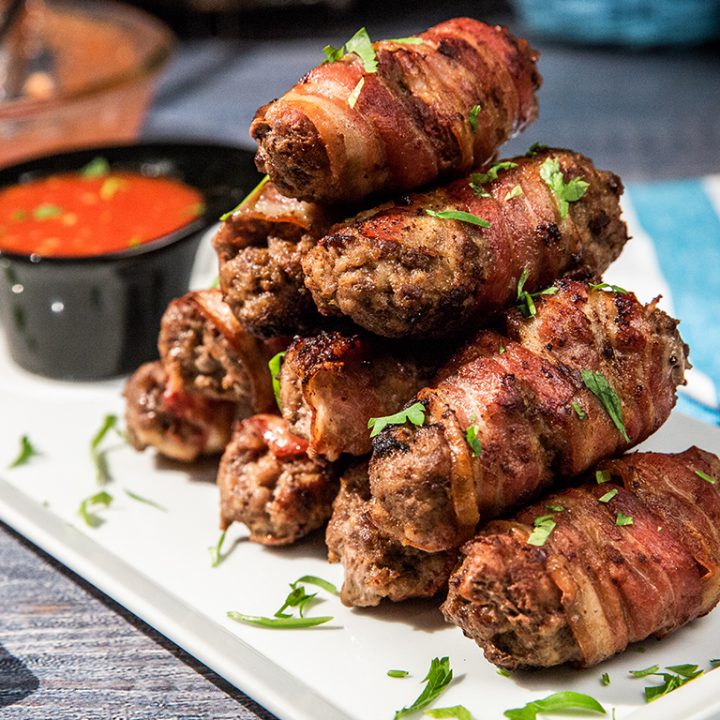 Bacon-Wrapped Kebapche with Honey Red Sauce