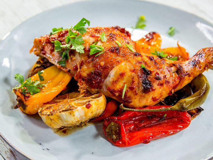 Harissa Roast Chicken with Bell Peppers and Chilis