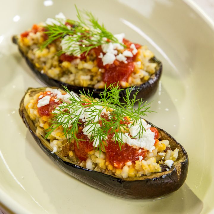 Lentil and Rice Stuffed Eggplant
