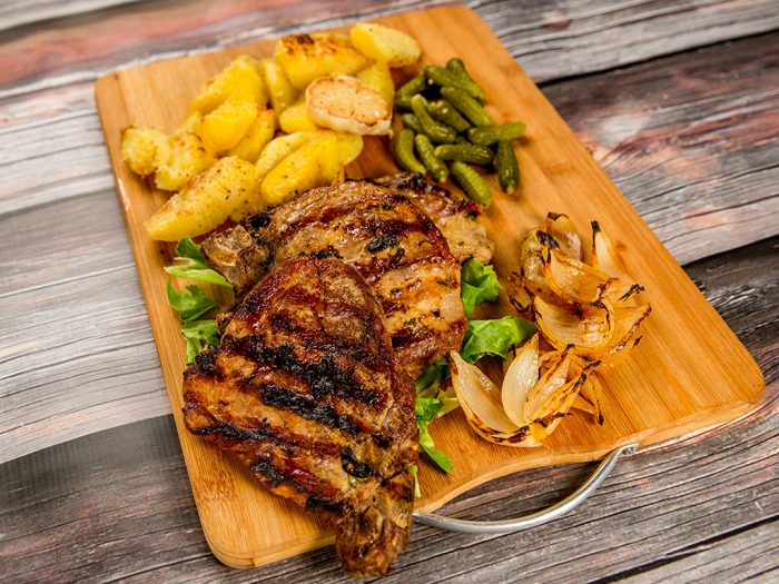 Grilled Pork Neck with Parmesan Potatoes