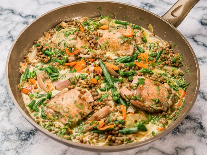 White Wine Chicken Thighs and Lentils