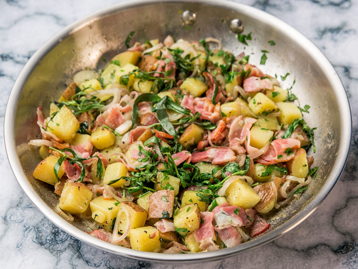 Sautéed potatoes with bacon lardons & persillade recipe
