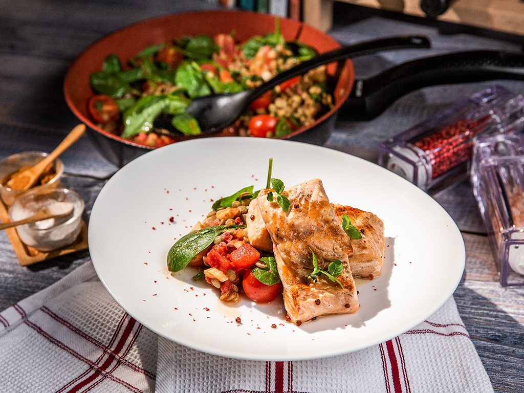 Grilled Salmon on Lentils