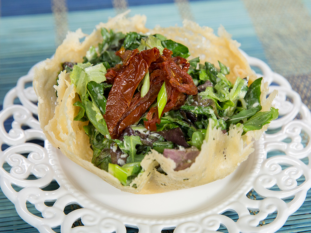 Lettuce and Egg Salad in a Parmesan Basket