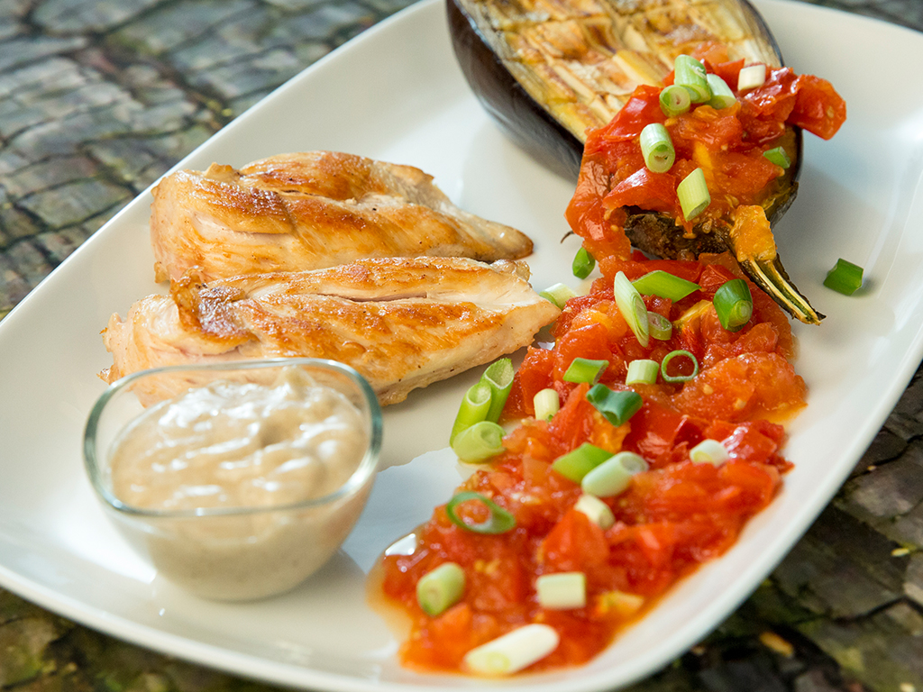 Chicken and Eggplant Platter with Garlic Mayonnaise Sauce
