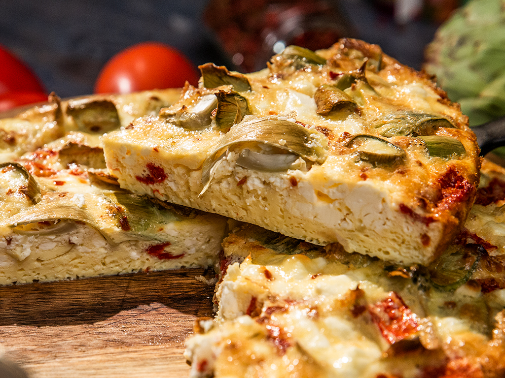 Cheesy Artichoke and Roasted Pepper Frittata