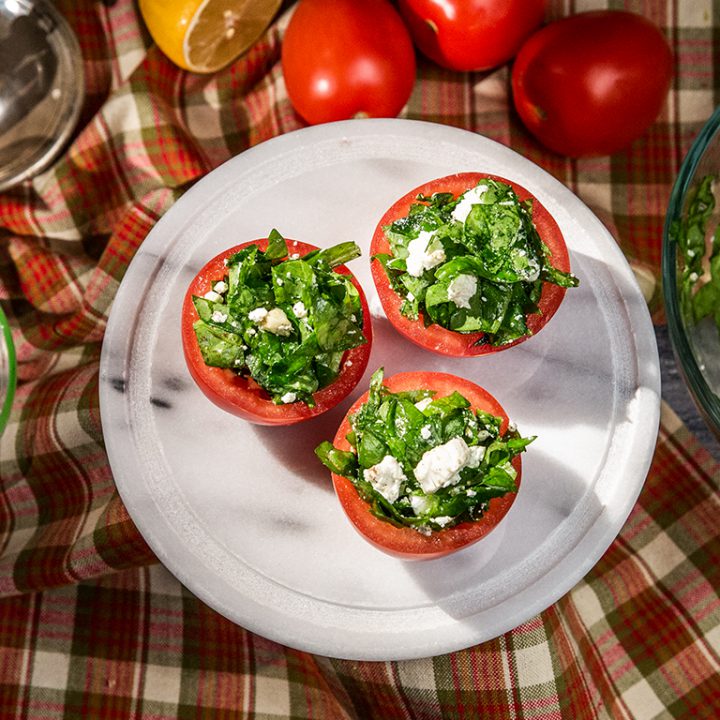 Spinach and Feta Salad in Tomato Halves