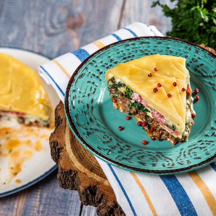 Beef and Salami Lasagna Cake