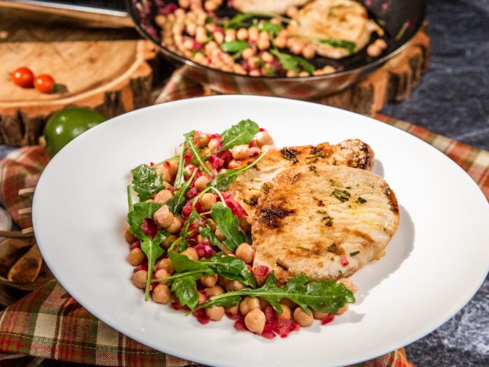 Marinated Pork Chops with Chickpea Salad