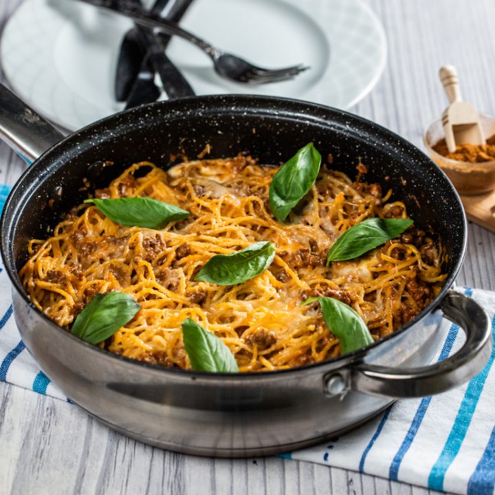 Cheesy Ground Beef Spaghetti