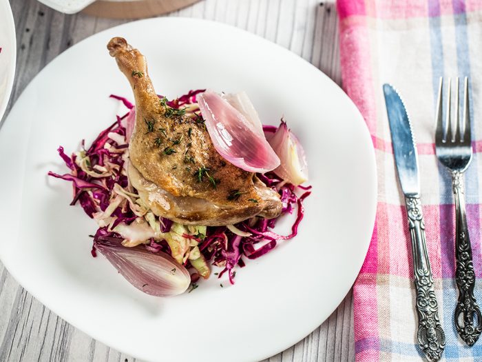 White Wine-Baked Duck Legs with Cabbage Salad