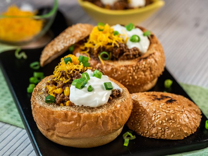 Beef Chili in a Bread Bowl