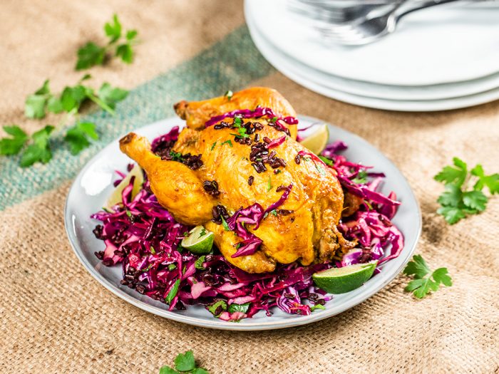 Black Rice-Stuffed Chicken with Red Cabbage Salad