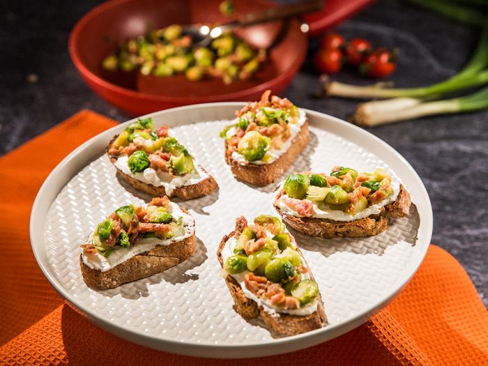 Ricotta Toast with Brussels Sprouts and Pancetta