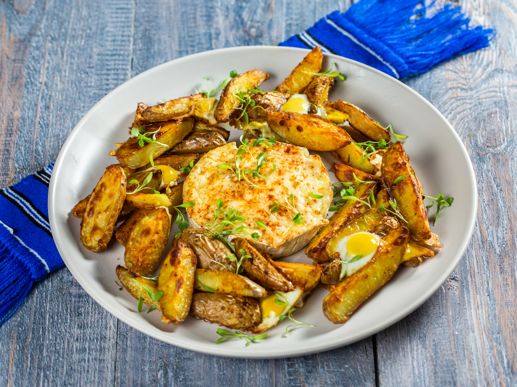 Quail Egg, Camembert and Potato Bake