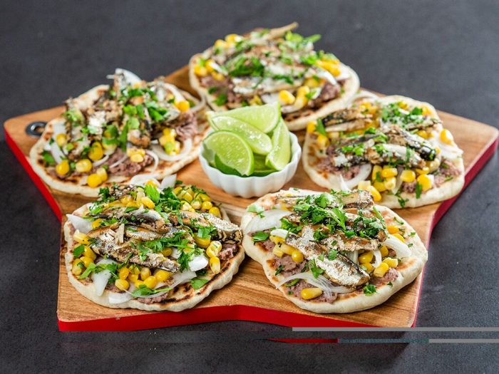Sardine Tacos with Beans and Corn