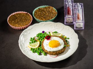 Cashew and Mushroom Tartlets with Fried Eggs and Peas