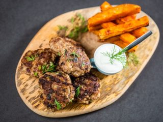 Lamb and Couscous Patties with Roasted Sweet Potatoes