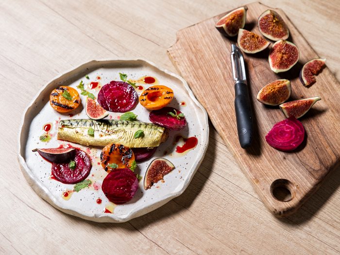 fruity-beetroot-salad-and-smoked-mackerel-with-pomegranate-sauce
