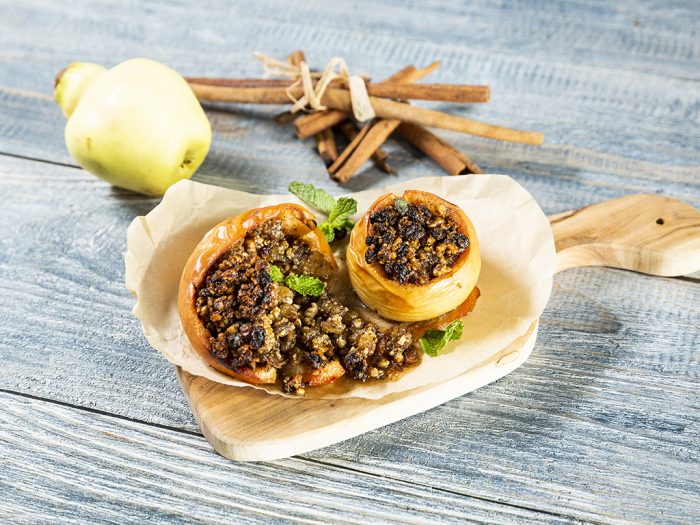 Baked Quince Stuffed with Raisins and Walnuts