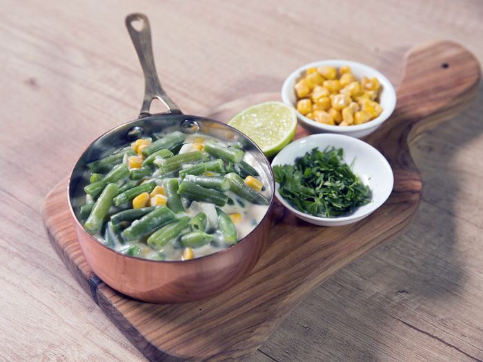 Green Beans and Sweet Corn with Cheese Sauce