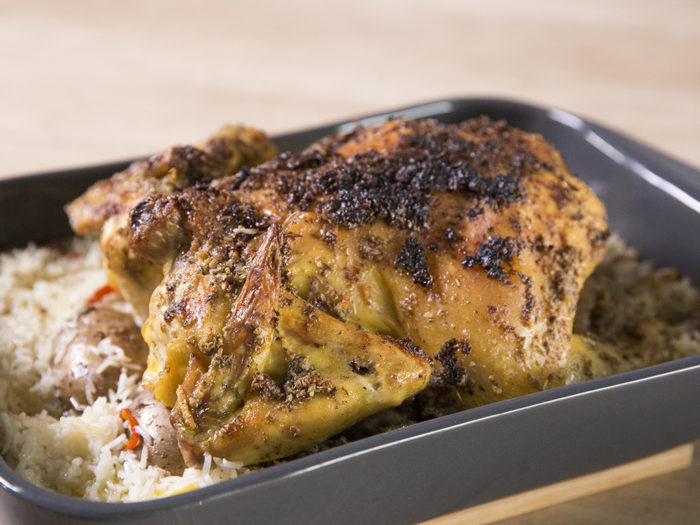 Oven-Roasted Whole Chicken with Rice