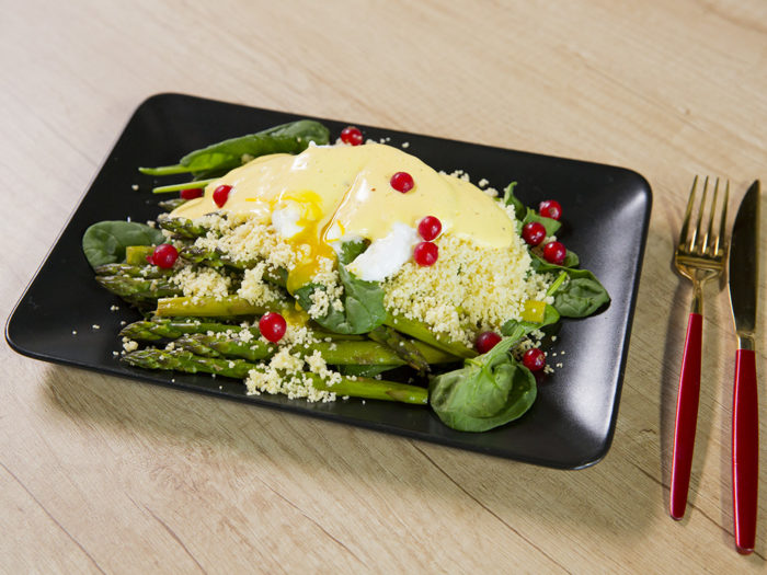 Poached Eggs with Couscous and Asparagus
