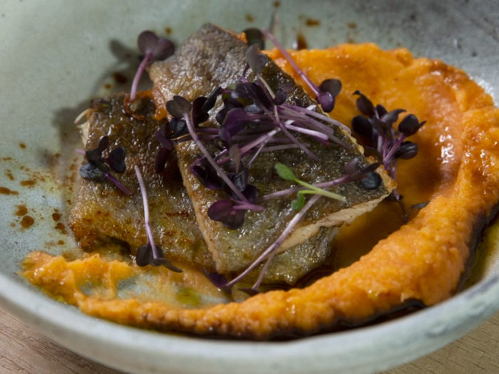 Pan-Fried Trout with Mashed Sweet Potatoes and Celery Root