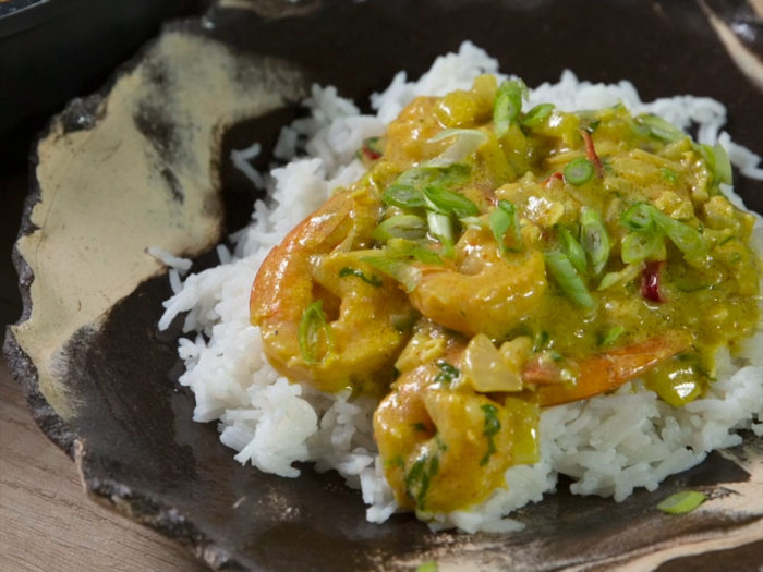 Shrimp and Celery in Spicy Coconut and Cashew Sauce