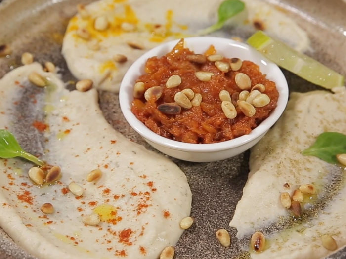 White Bean Puree with Spicy Onion and Tomato Sauce