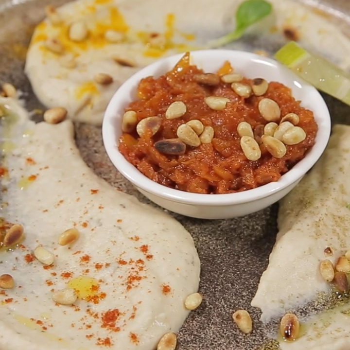White Bean Puree with Spicy Onion and Tomato Sauce