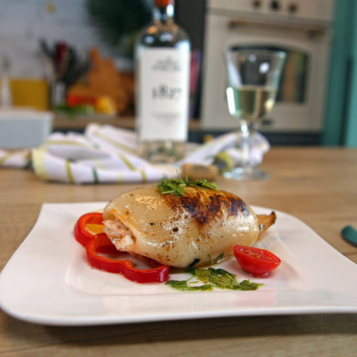 Grilled squid stuffed with feta cheese