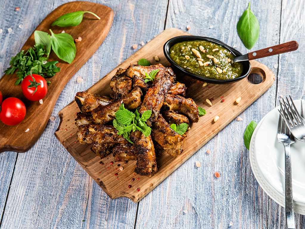 Pork Ribs with Homemade Pesto Sauce