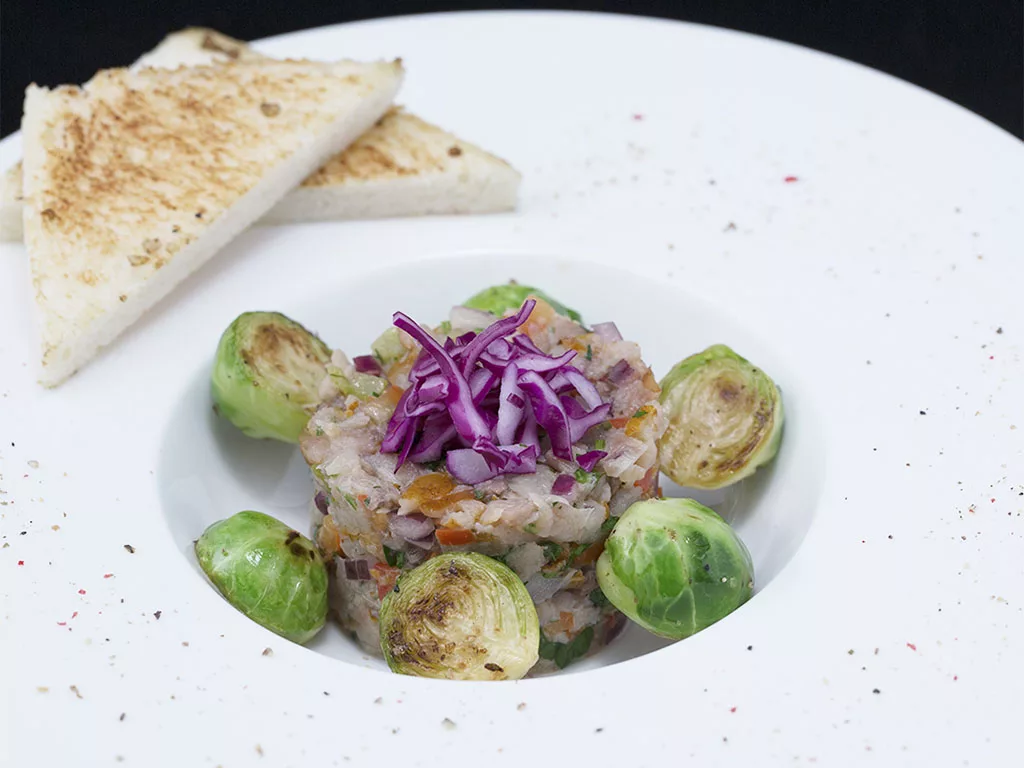 smoked-fish-salad-with-sauteed-brussels-sprouts